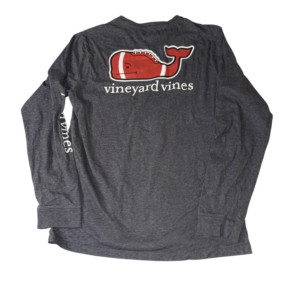 Vineyard Vines Long Sleeve Shirt Kids Large 16 Gray Football Whale‎ Pocket Tee